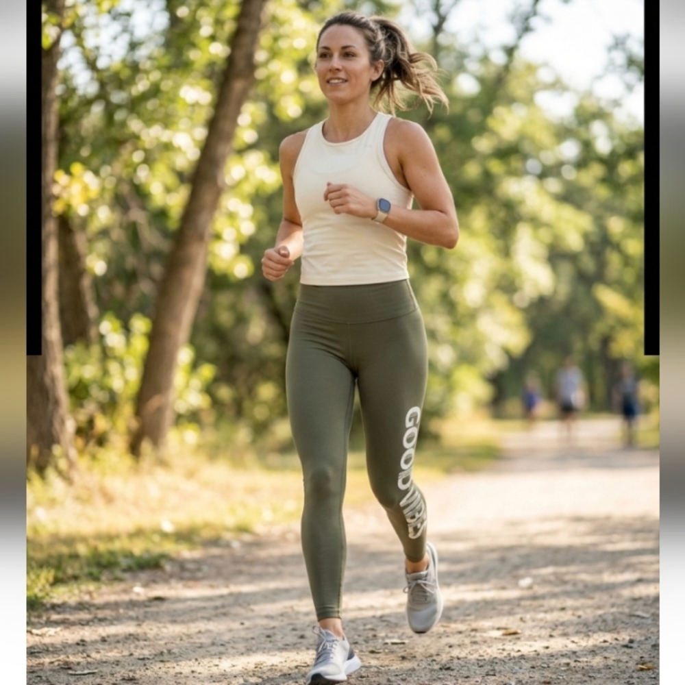 Justify Good Vibes Army Green Sportswear Active Athletic Leggings Pants